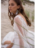 Ivory Lace Polka Dots Tulle Slit Flowing Wedding Dress